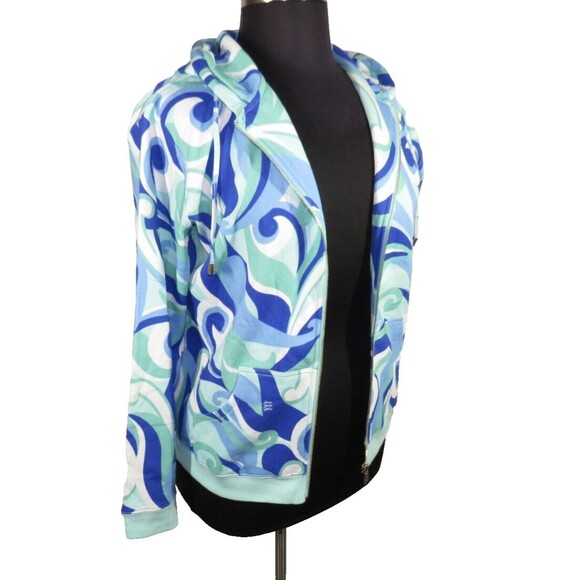 Hill House Tops - Hill House The Allie Zip-Up Hoodie Ocean Kaleidoscope Blue Women's Size Medium